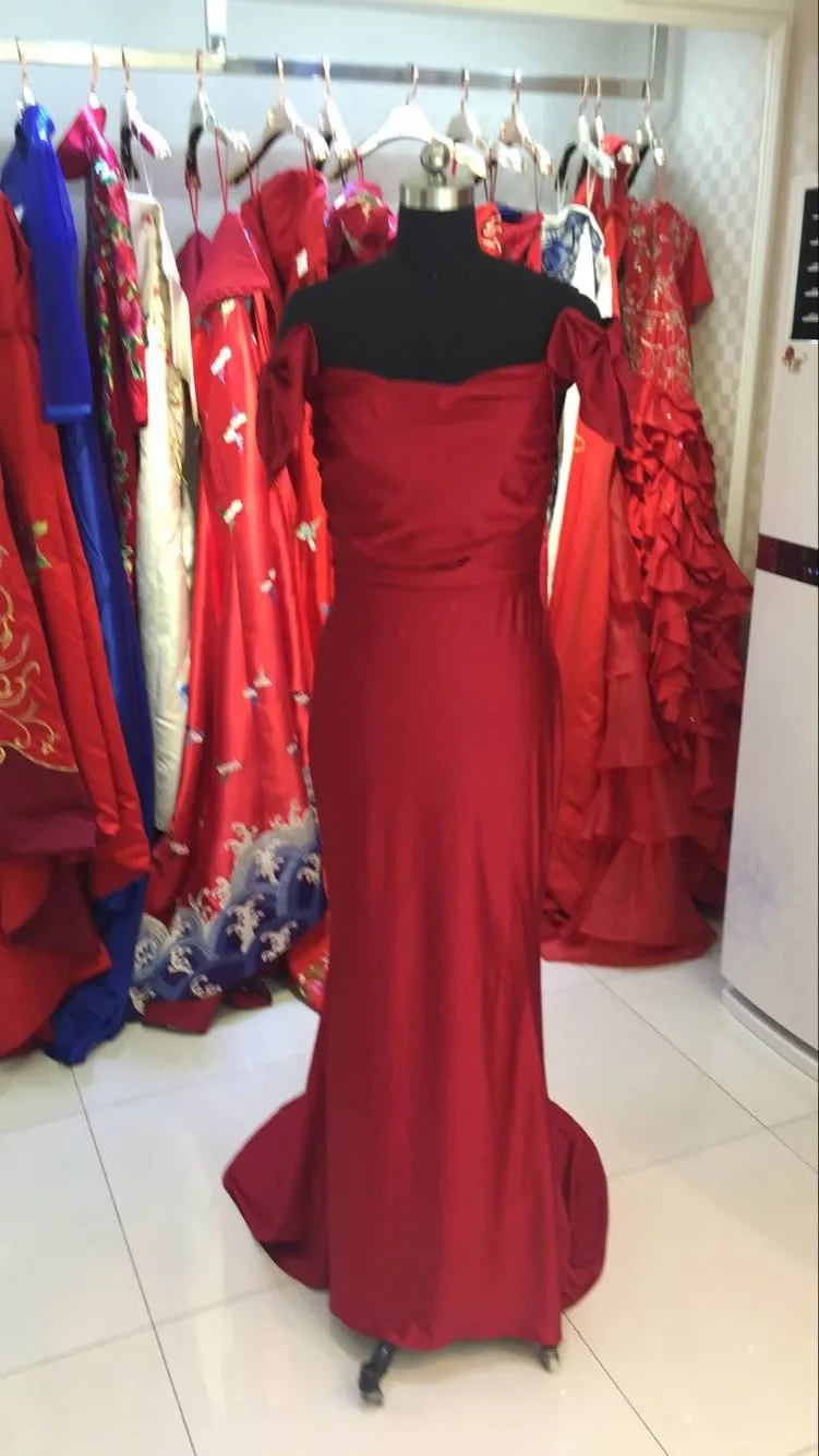 

Off Shoulder vestido de noiva Mermaid vintage Evening party gown Spandex Fabric Prom Gowns 2018 long Mother of the Bride Dresses