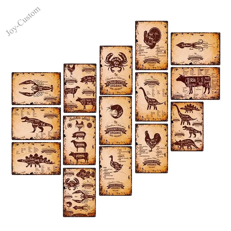 Мясной магазин Винтаж металлический знак кухонный плакат говядины для