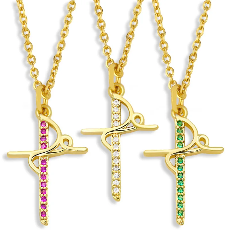 

Luxury Crystal Zircon Cross Necklace For Women Gold Plated Clavicle Chain Jesus Catholic Pendant Choker Christian Jewelry Gifts