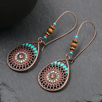 2020 bohemian flower ladies earrings ethnic carved alloy for women vintage corful stone boho water drop earrings