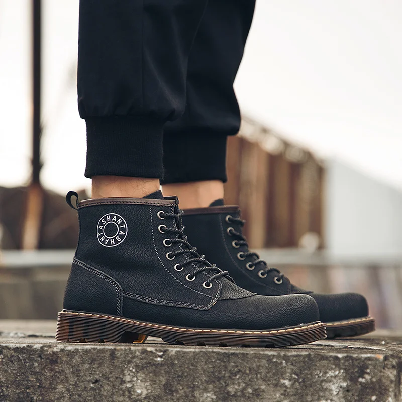 Ботинки мартенс мужские сапоги высокие чтобы помочь кожаная обувь British Wind дикий