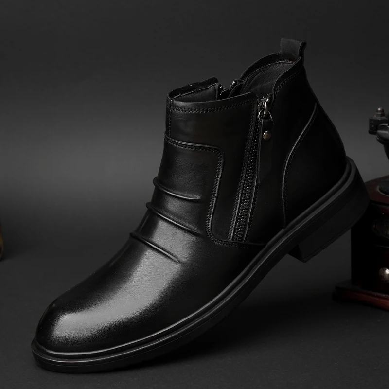 Зимние мужские ботинки из натуральной кожи Мужская водонепроницаемая обувь