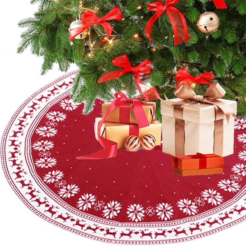 Falda Circular de punto para &aacute;rbol de Navidad, copo de nieve, ciervo, rojo vino, regalos de Navidad, adornos de decoraci&oacute;n fina, decoraciones navide&ntilde;as para el hogar-1