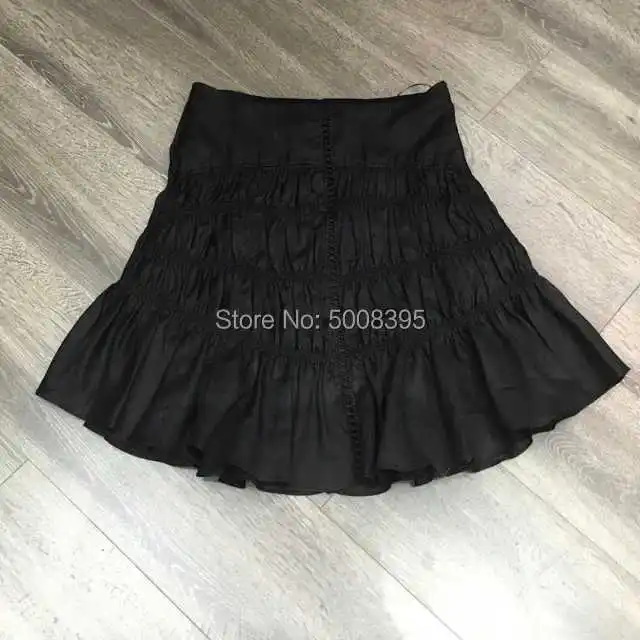 

SALE !!! 2021 Lady Black tiered-gathereing Short Linen Skirt high rise lace inserts Fashion Skirts Woman