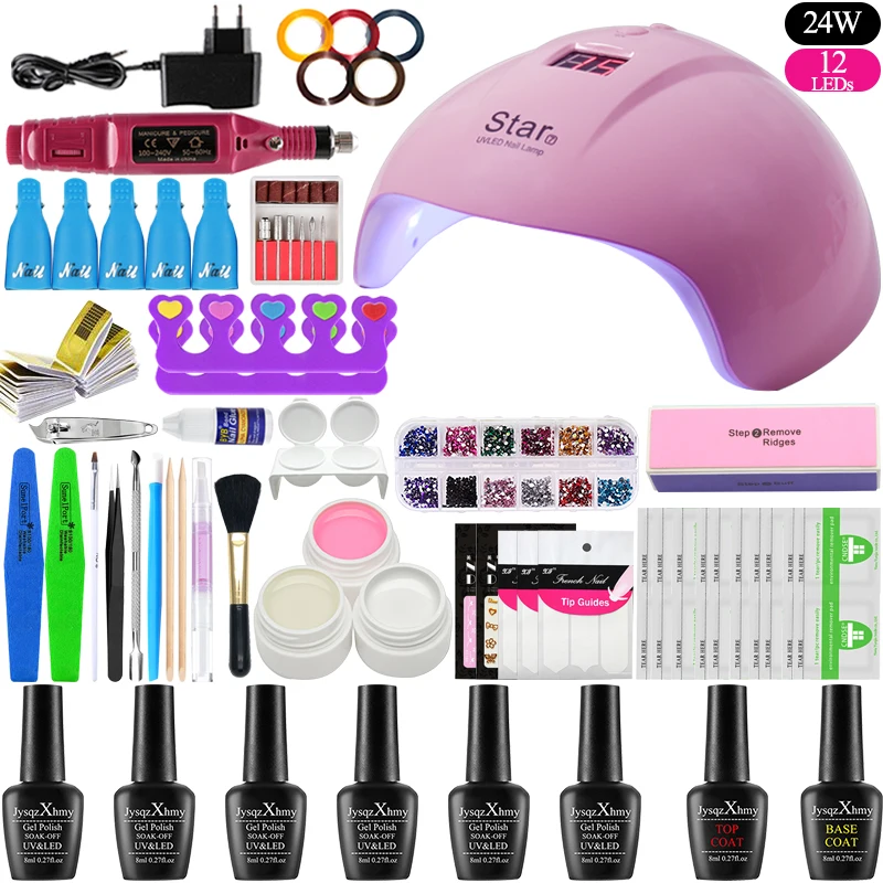 choose 6 color Набор для ногтей 24 Вт УФ светодиодный светильник Сушилка с 6/10/12 шт Гель-лак для ногтей комплект био-Гели Soak Off маникюрный набор Гель-лак для ногтей Nail Art инструменты - Цвет: choose 6 color