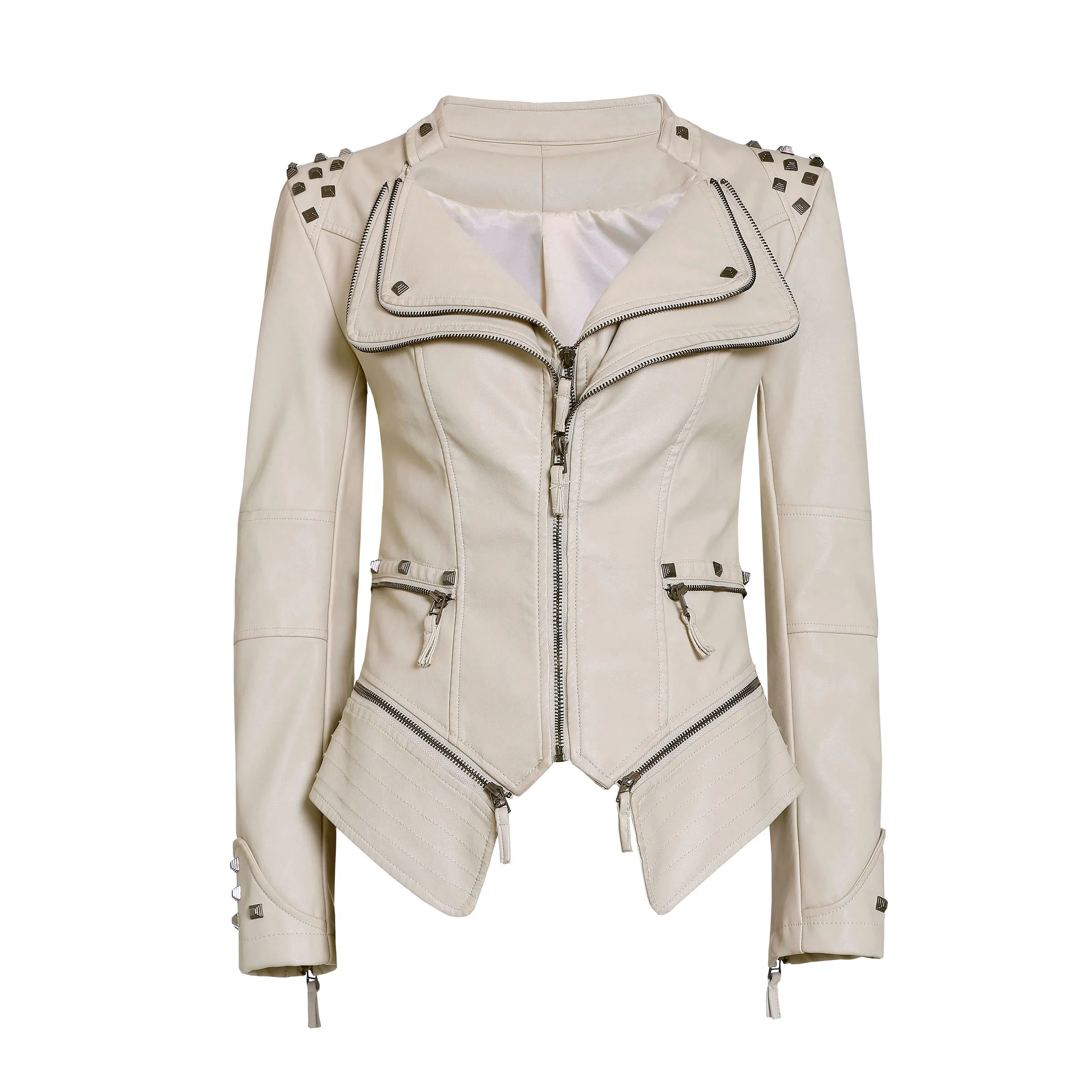 

Женская куртка из искусственной кожи, повседневная мотоциклетная куртка в готическом стиле, в стиле панк, приталенная, с заклепками, осенне-...