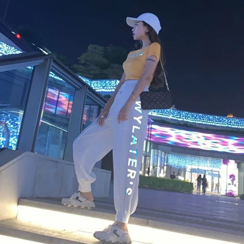 

Reflective Pants Women Cool Summer Autumn Pants Casual Summer Pants Cool Loose Pants streetwear Loose Hip Hop Trousers Girl