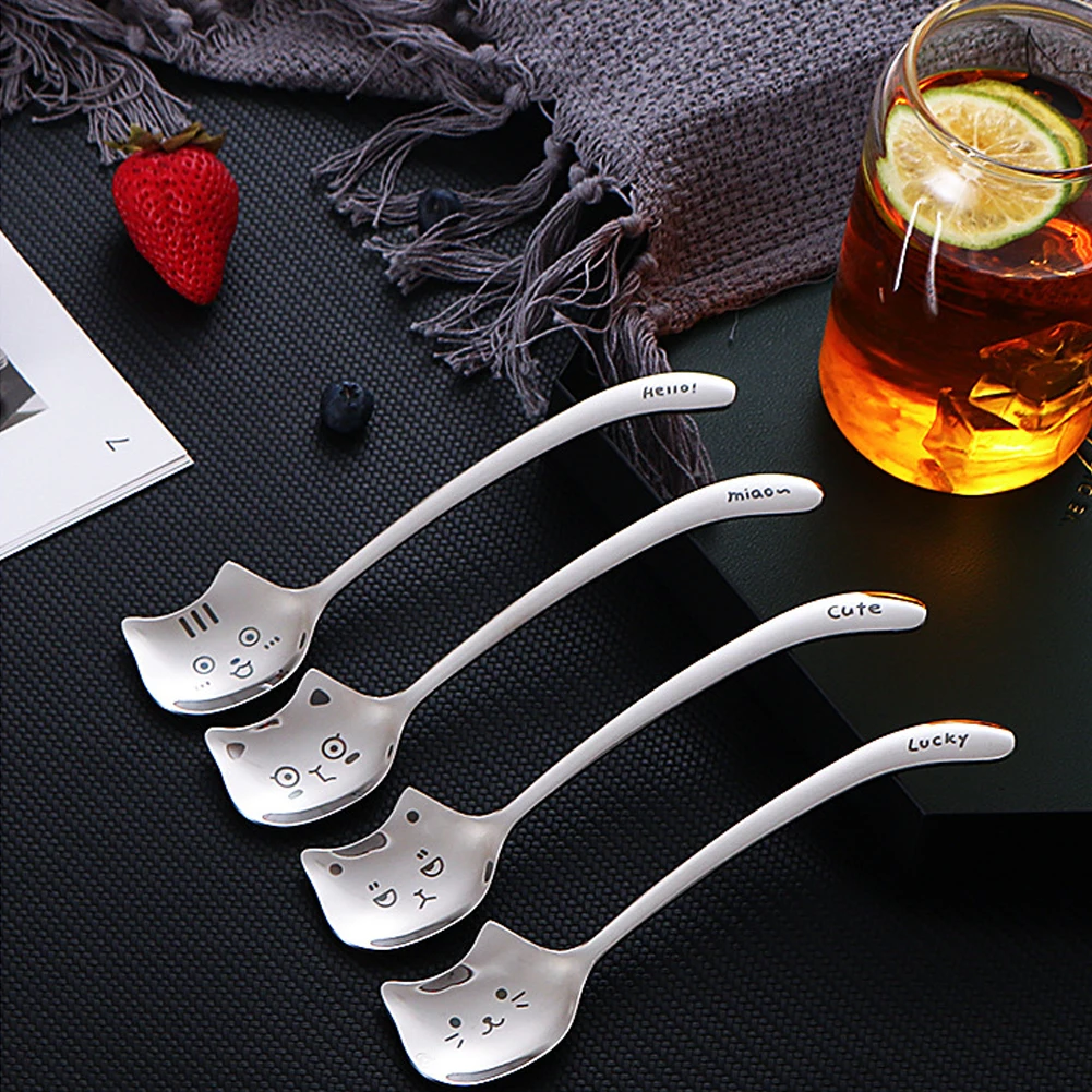 

1PCS Creative Tea-Spoon For Coffee Long tail cat Coffee spoon Long Handle Spoon Birthday Gift 304 Stainless Steel Tableware