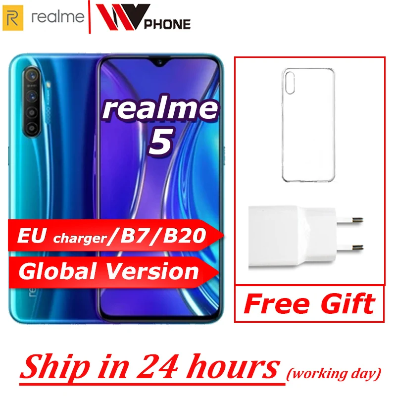 

realme 5 Global version Moblie Phone 6.5'' Full Screen Snapdragon 665 AIE Quad Camera PowerHero Cellphone