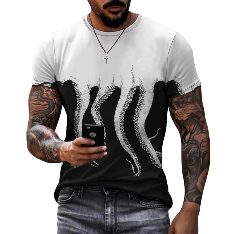 

Summer New Men's T-shirt 3D Octopus Tentacle Print Fashion Hip-Hop Plus Size Shirt Loose Breathable O-neck Short Sleeves XXS-6XL