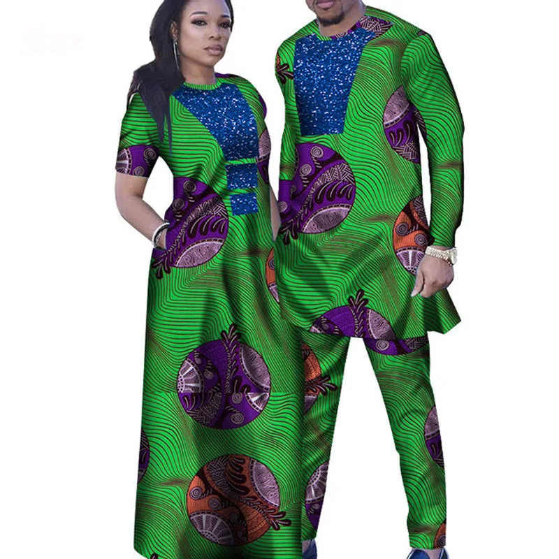 

African Clothes for Women 2021 Summer African Couples Plus Size Suits Woman Dress + Men Suit S-6XL African Clothing