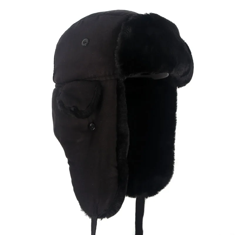 Ushanka-gorros de aviador con orejeras para hombre, sombrero de bombardero negro cálido, piel sintética, estilo ruso, invierno, nuevo, 2023