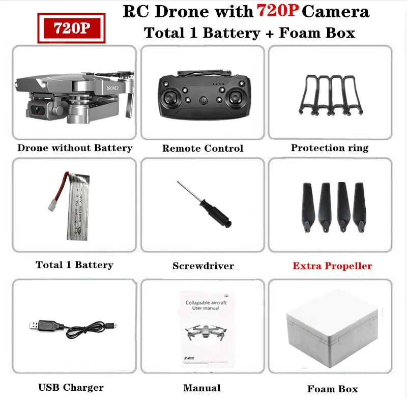 720P Foam Box 1B E68 Радиоуправляемый Дрон 4K HD камера wifi FPV Квадрокоптер складной Радиоуправляемый вертолет Квадрокоптер мини дроны VS E58 SG901 E520 Дрон игрушка подарок - Цвет: 720P Foam Box 1B