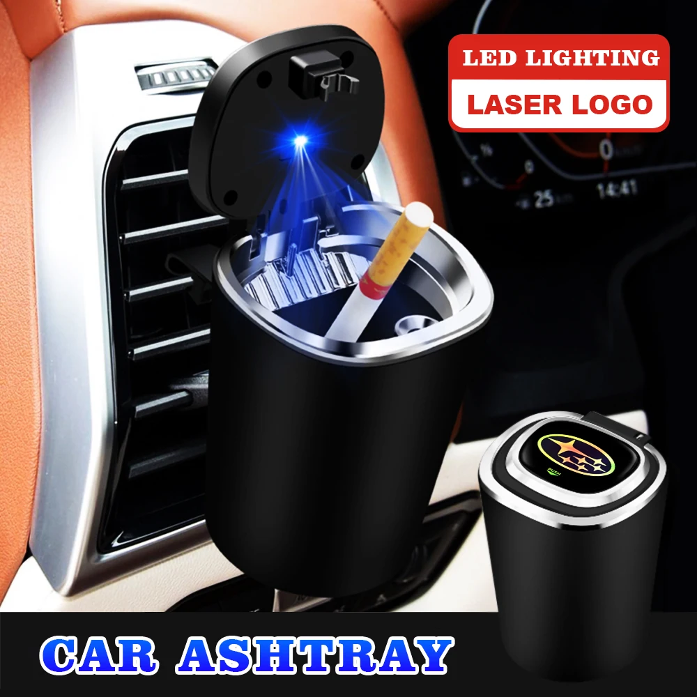 

Car Logo Ashtray Storage Box LED Light Portable Smoke Cup Holder Auto Accessories For Subaru Impreza Forester Tribeca XV BRZ