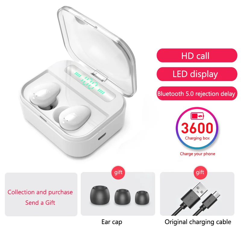LED touch TWS Bluetooth наушники, настоящие беспроводные наушники, мини водонепроницаемые наушники с аккумулятором 3600 мАч, беспроводные Bluetooth наушники - Цвет: LED touch
