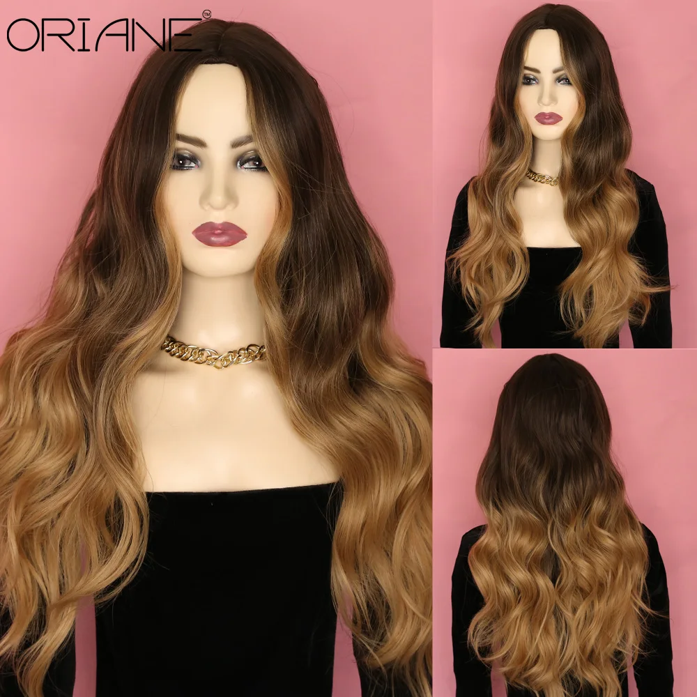 

ORIANE Long Wavy Synthetic Wig For Women Blonde Brown Loli Soft Hair Cosplay Wig For Girls With Bangs High Temperature Fiber Wig