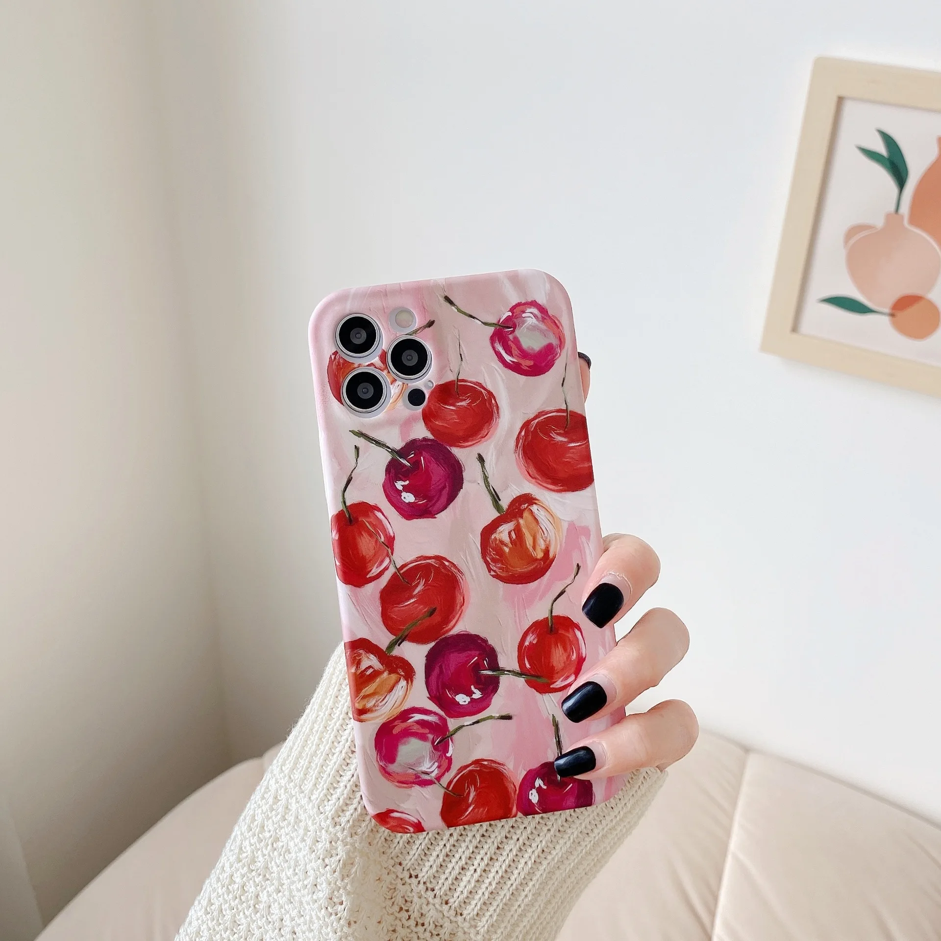 

Retro Art Oil Painting Fruit Cherries Phone Case For iPhone 12 11 Pro Max X Xs Max Xr 7 8 Puls SE 2020 Cases Soft Silicone Cover