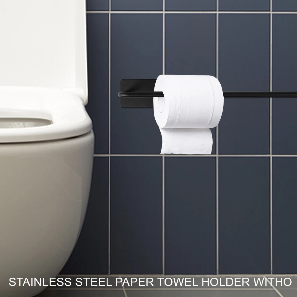 

Black Stainless Steel Perforated Free Paper Towel Rack Bathroom Kitchen Bedroom Cabinet Wall-Mounted Paper Towel Rack