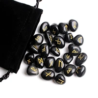 25pcs natural carved black obsidian crystal runes stone tumbled divination fortune telling healing meditation gift collection