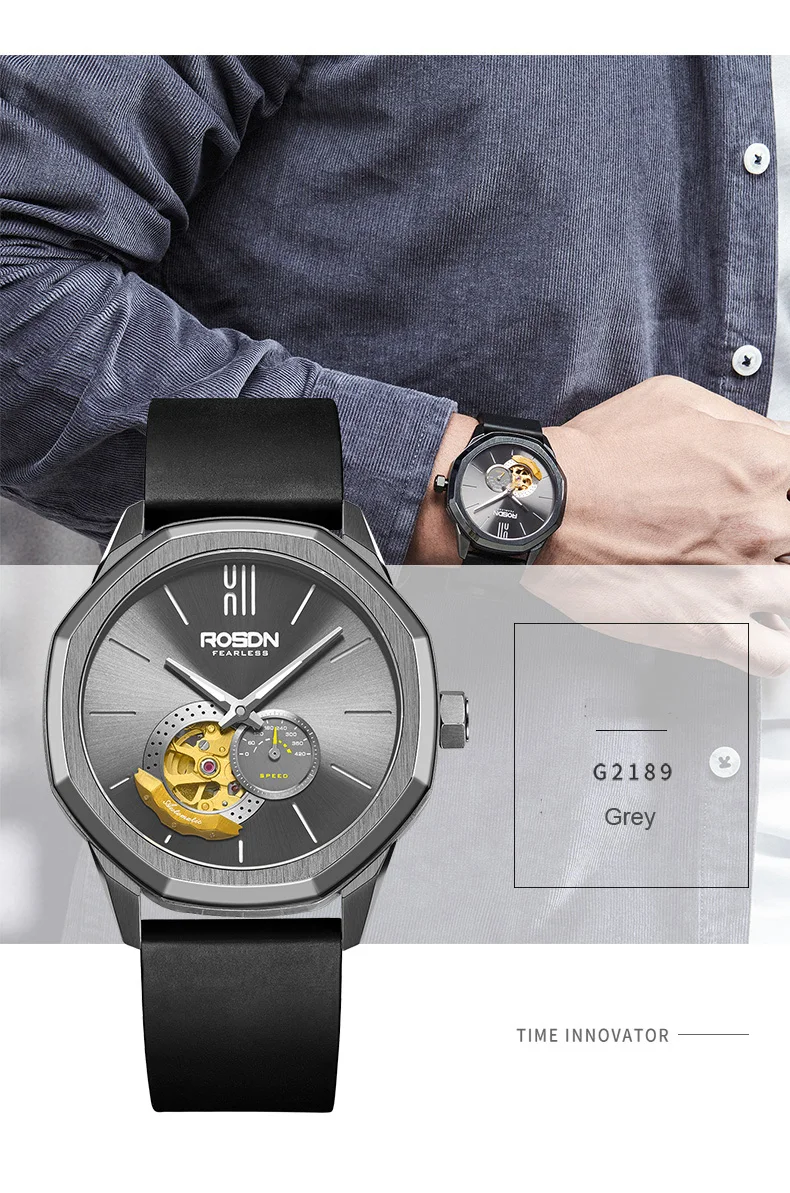 Luxury Brand ROSDN Men's Watches Japan MIYOTA 8N40 Automatic Mechanical Pocket Watch Man Sapphire Skeleton 50M Waterproof R2189
