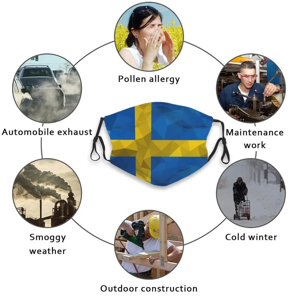 Швейцарская моющаяся маска с фильтром для защиты от пыли изображением шведского