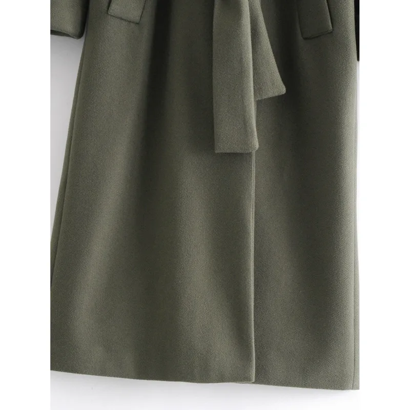 

Autumn 2020 Woman Woolen Coats Turn Down Collar Long Sleeve Midi Long Solid Color Elegant Fashion Female Coat With Belts