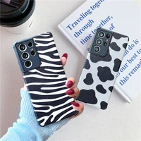 cute dairy cow zebra stripe printed pu leather phone case for samsung s21 s20 s10 j730 a72 a42 a31 a12 a51 shockproof soft cover
