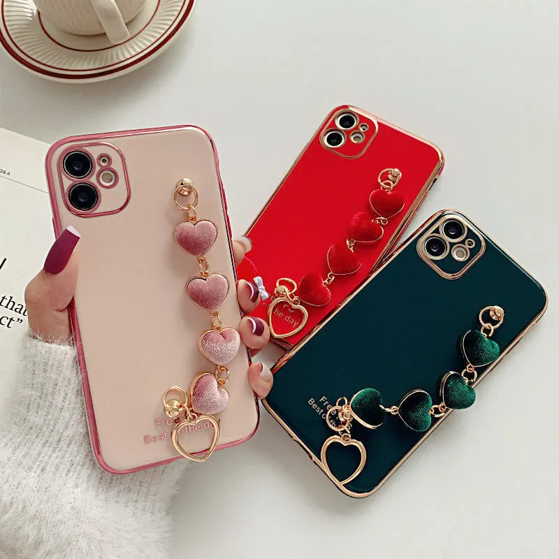 Вельветовый чехол с браслетом в виде сердца и цепочкой для OPPO Realme 6 7 8 5 Pro C3 5i 6i 6S C20