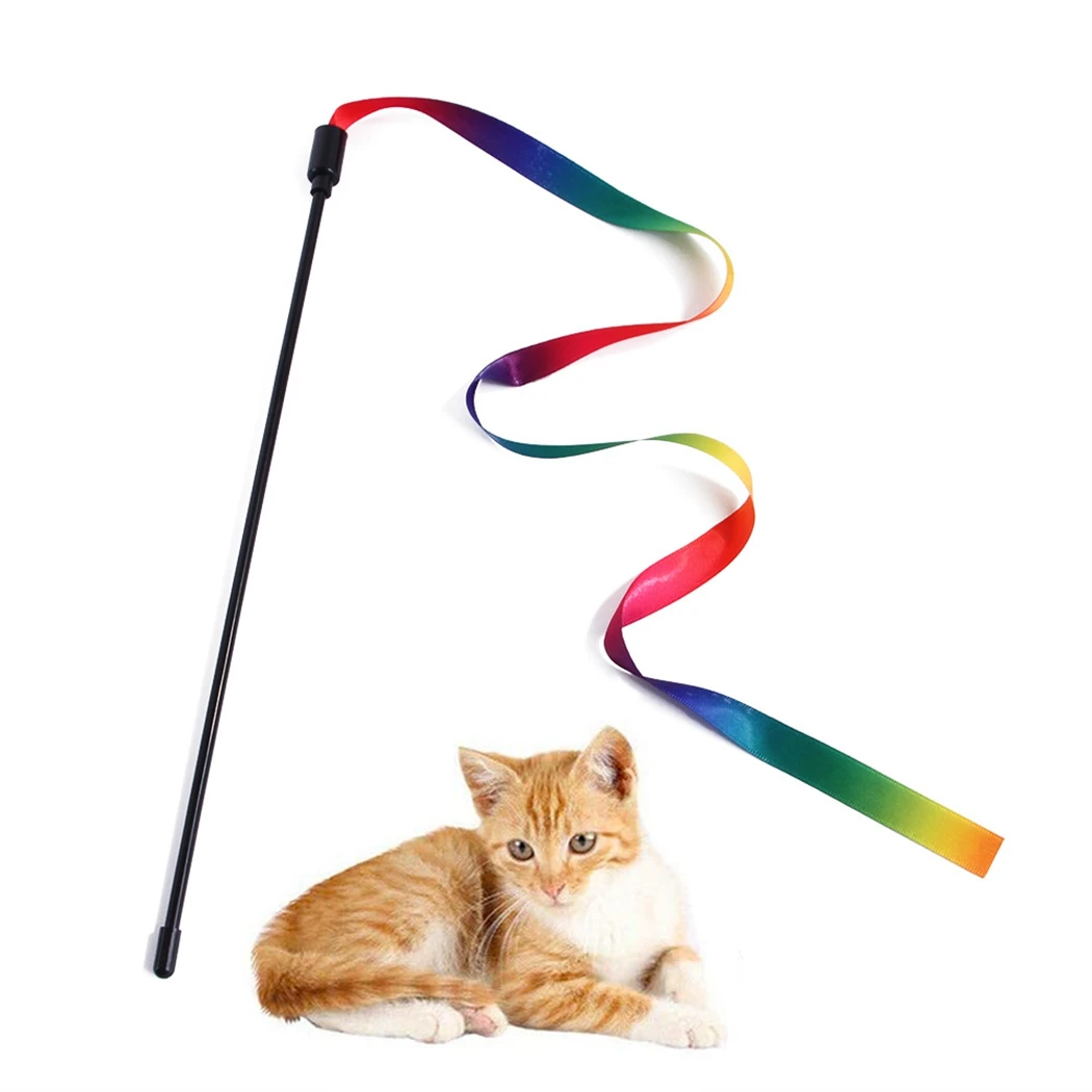 

Interactive Cat Wand Toy Rainbow Funny Cat Teaser Wand Cat Colorful Ribbon Stick For Indoor Cat Feather Toy For Cat pet Supplies