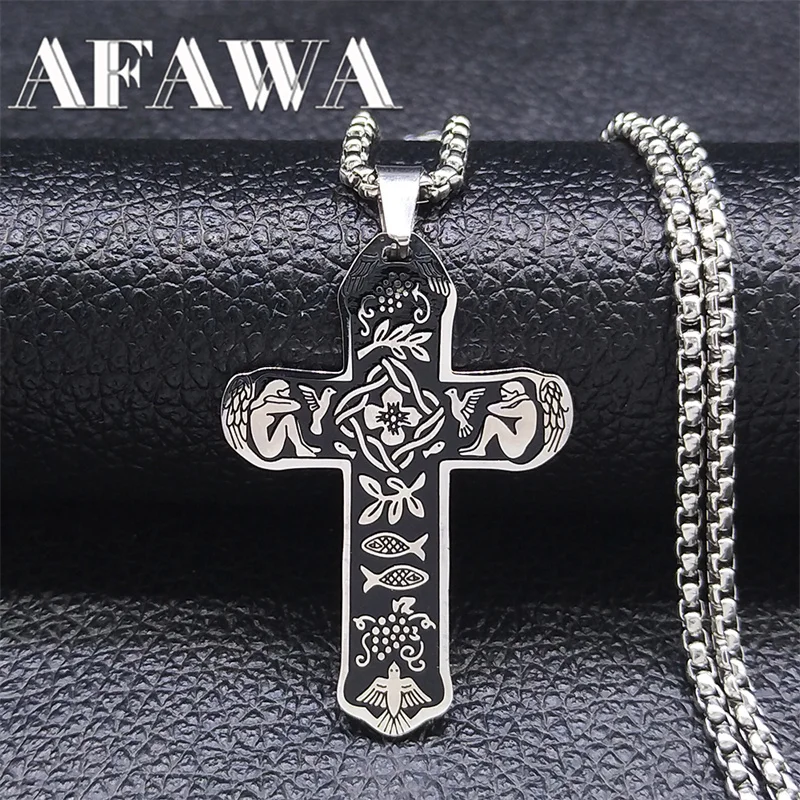 

2022 Stainless Steel Jerusalem Jewish Cross Necklace Women/Men Black Color Boy Girl Grape Fish Necklaces Jewelry collier N365S05