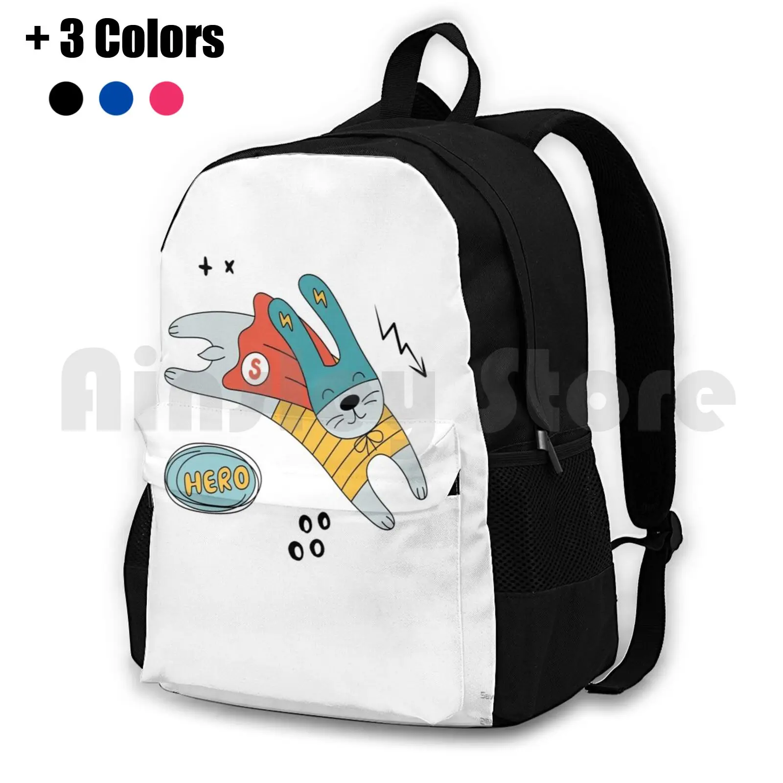 

Rabbit Superhero Outdoor Hiking Backpack Waterproof Camping Travel Superhero Rabbit Bunny Cute Funny Wild Animals Kids Child