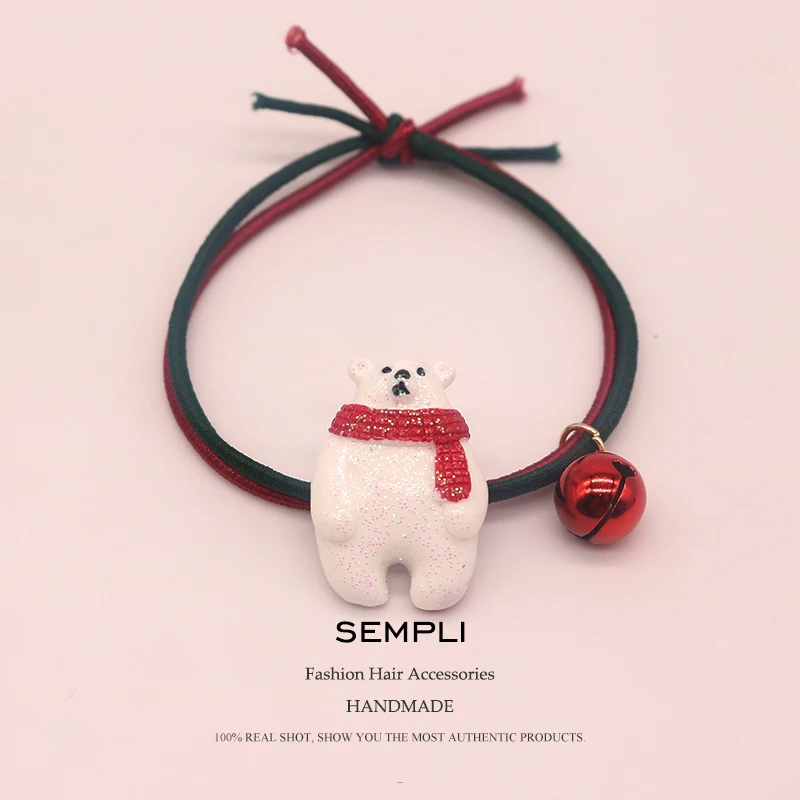 White Bear 1 Sempli, 22 вида, высокие нейлоновые резинки, рождественский сезон, колокольчик, эластичные резинки для волос, для женщин, девочек, Санта Клаус, Рождественская елка, головные уборы - Цвет: White Bear 1