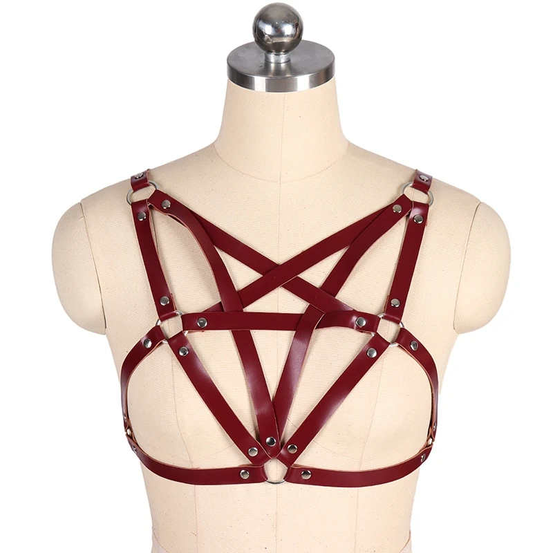 

Leather Body Harness Lingerie For Women Body Bondage Cage Bra Garter PU Pentagonal Belt Suspender Chest Cage Fetish Bdsm Garters