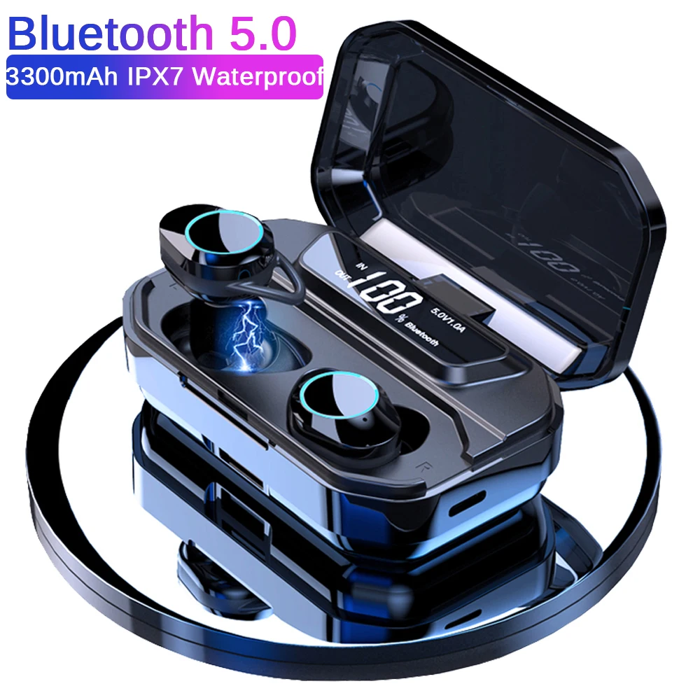G02 5.0 Bluetooth Stereo Earphone Wireless Headphones IPX7 Waterproof Touch Earbuds Headset 3300mAh LED Display Smart Power Bank |