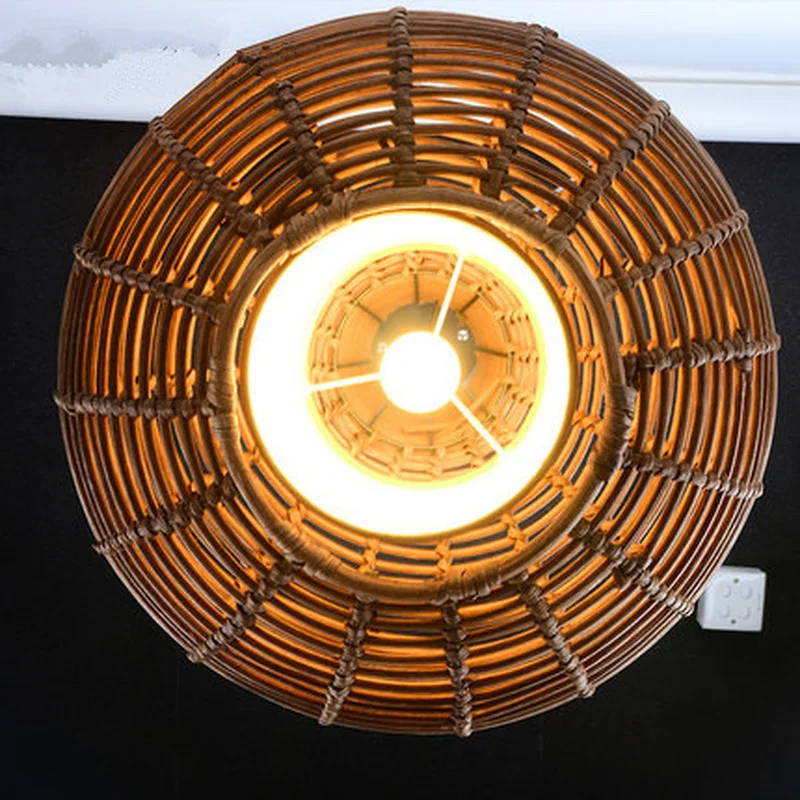 Подвесный светильник ручной работы из ротанга кофейного плетения в форме тыквы