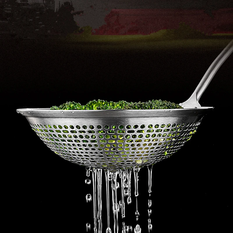 

Stainless Steel Colander Strainer Soup Spoon Hot Pot Oil Filter Skimmer Mesh Long Wooden Handle Kitchen Sieves Scoop Tableware