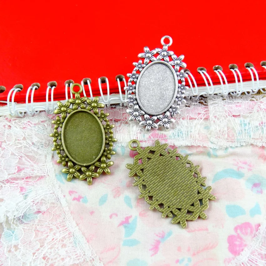 10 шт. античные бронзовые посеребренные овальные основа для кабошона 18 х25 мм |