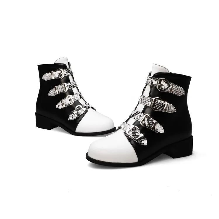 Европейский и американский стиль черные белые Ботинки martin из змеиной кожи с