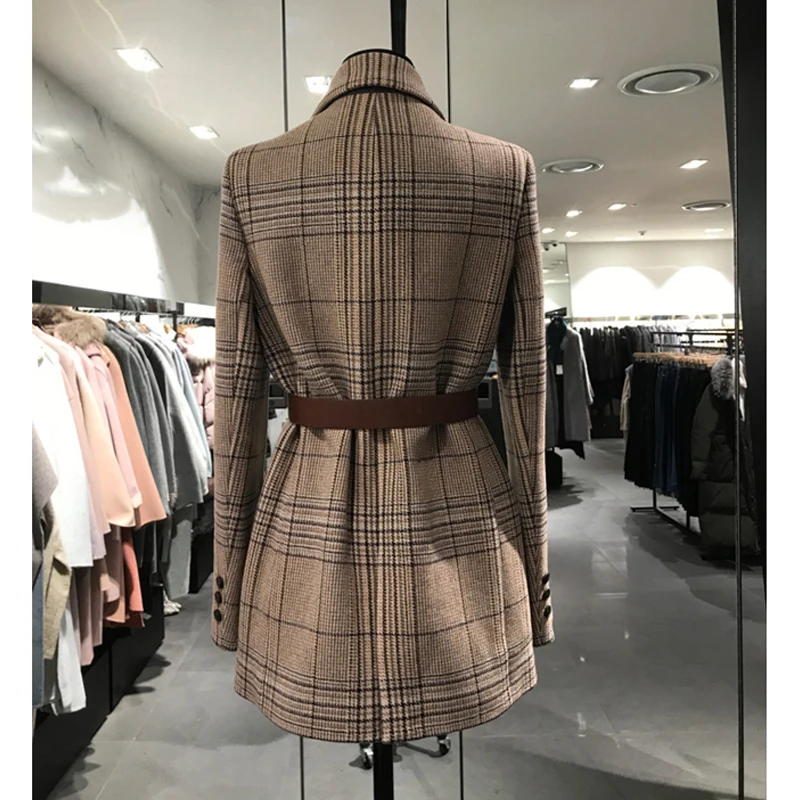 Новинка 2020 корейский весенне осенний клетчатый блейзер с поясом винтажный