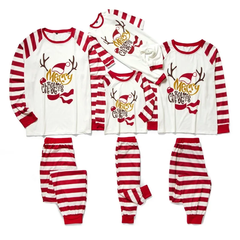 

Рождественские Семейные одинаковые пижамные наряды, комплекты семейной одежды для отца, матери, ребенка, костюм в полоску для праздника