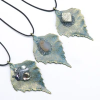 maple leaf shape crystal amethysts semi precious stone necklace pendant women jewelry accessories length 45cm size 45x66mm