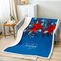 happy new year throws blanketred christmas flowers sherpa blanket for girls teens gift navy blue holiday decor soft polyester