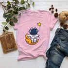 Женская футболка с принтом Луны и звезд, Повседневная футболка в стиле Харадзюку