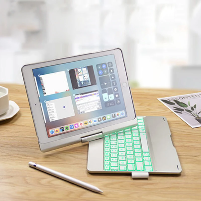 

5,1 Bluetooth-клавиатура для iPad pro 11 "2020 /iPad Air 4 10,9", вращающаяся на 360 градусов клавиатура с подсветкой и держателем для карандашей