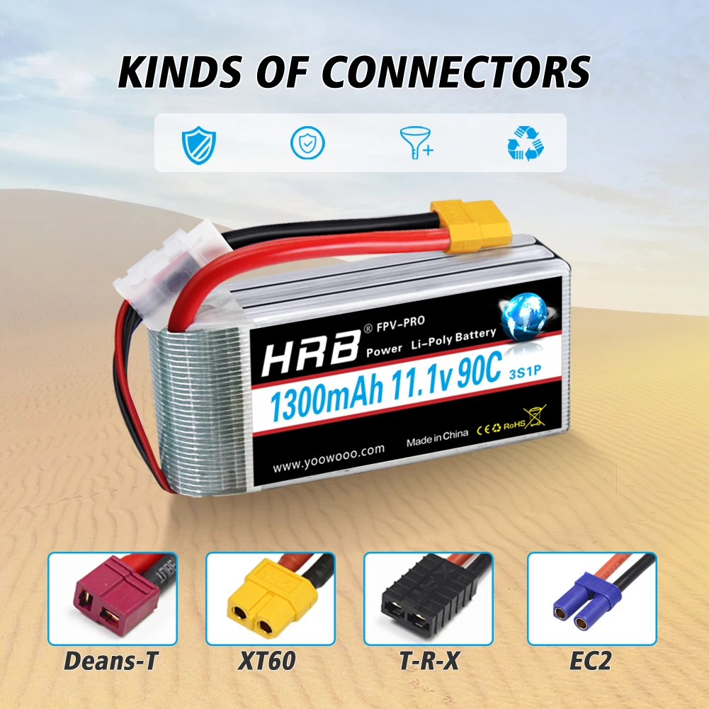 Bater&iacute;a de Lipo HRB 3S 4S, 11,1 v, 14,8 v, 1300mah, 1500mah, 1800mah, 2200mah, 3000mah, enchufe XT60 T para Losi, coche, cami&oacute;n, Dron, Fpv, barco, 2 paquetes-3