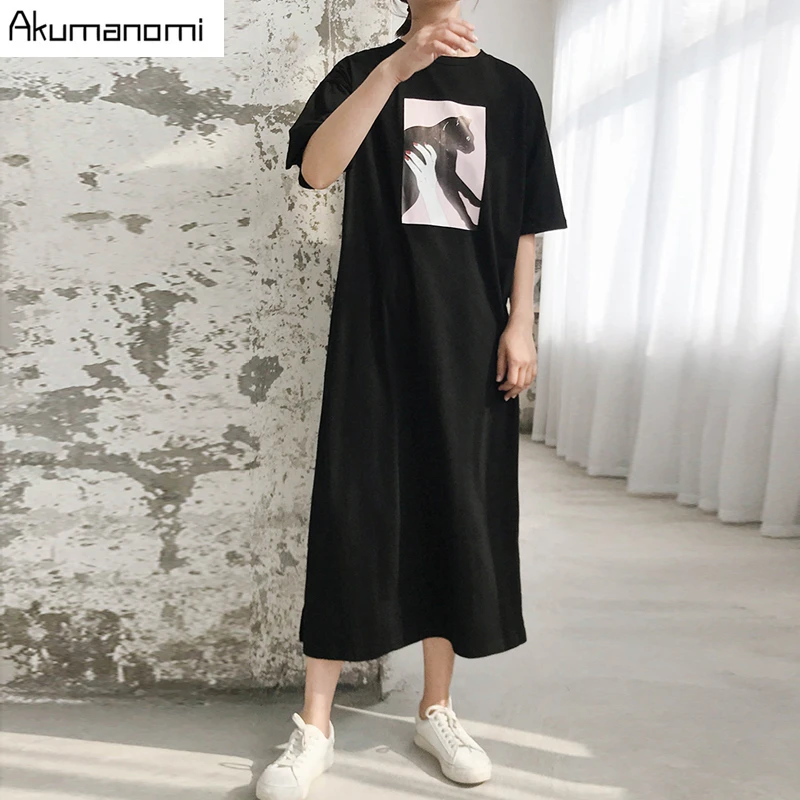 Хлопковые длинные Harajuku черные футболки платья для женщин размера плюс 7xl 6xl 5xl xxxxl