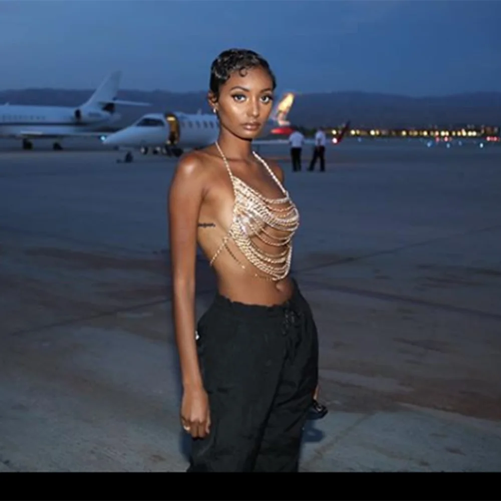 Соблазнительная массивная модная цепочка для тела с кристаллами груди упаковки