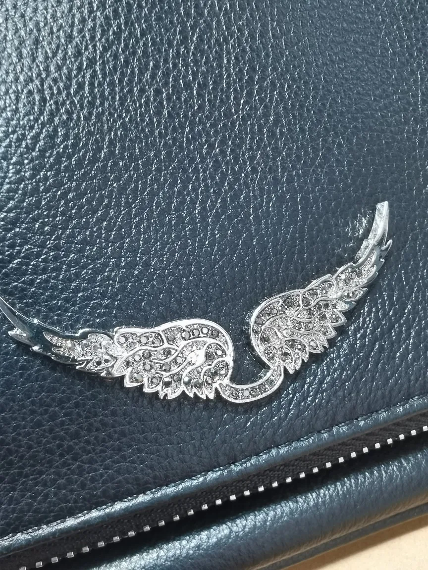 

Women Leather Message Bags Black Pink 2021 New Fashion Shoulder Fashion Zipper Wings Rhinestone Decoration Small Handbag