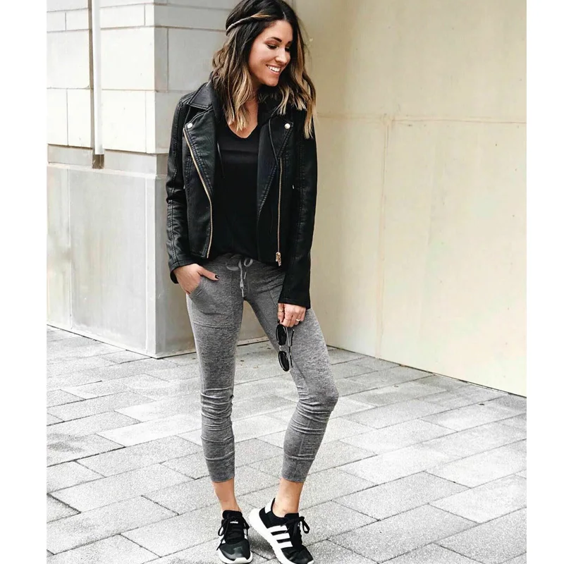 

2020 S-XXXXL Ladies Biker Women PU Leather Jacket Motorcycle Black Leather Jacket Loose Warm Zipper Coat Winter Outwear Tops