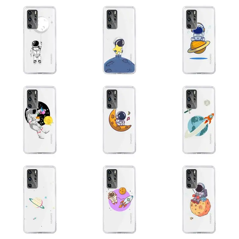 

Cute Cartoon Astronaut Planet Star Phone Case Transparent For Huawei honor V 9 8 10 20 7 i S A C X pro lite play Soft TPU